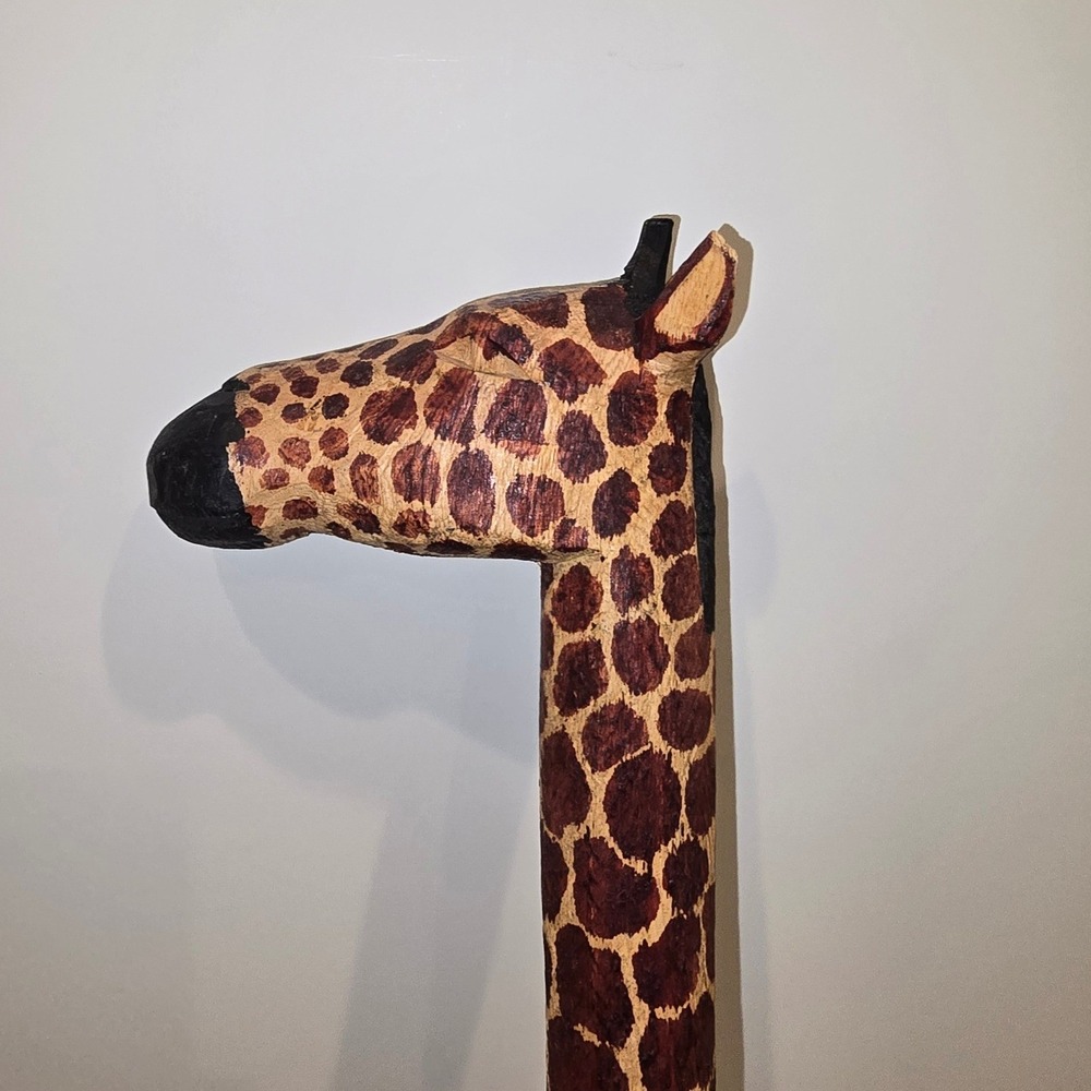 Hand Carved Wooden Giraffe Walking Stick Safari Animal Print Cane Brown 37 Inch - Picture 3 of 6